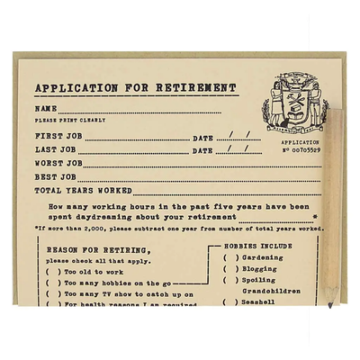 Retirement Application Card with Pencil