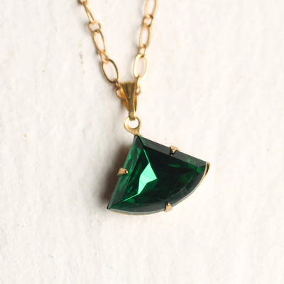 Emerald Green Deco Fan Necklace