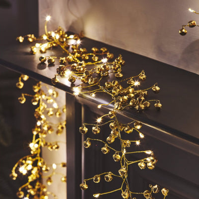Illuminated Golden Bell Garland - 80 lights 2m, Mains Powered