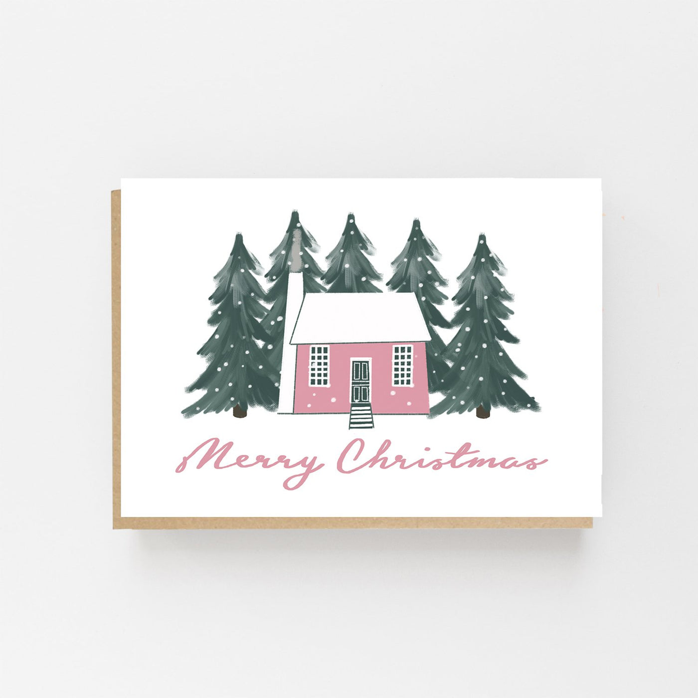 Scandinavian Pink House Christmas Card