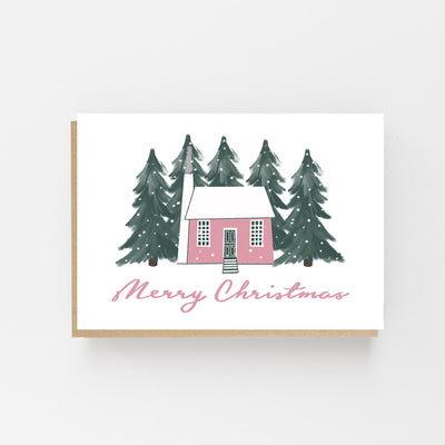 Scandinavian Pink House Christmas Card