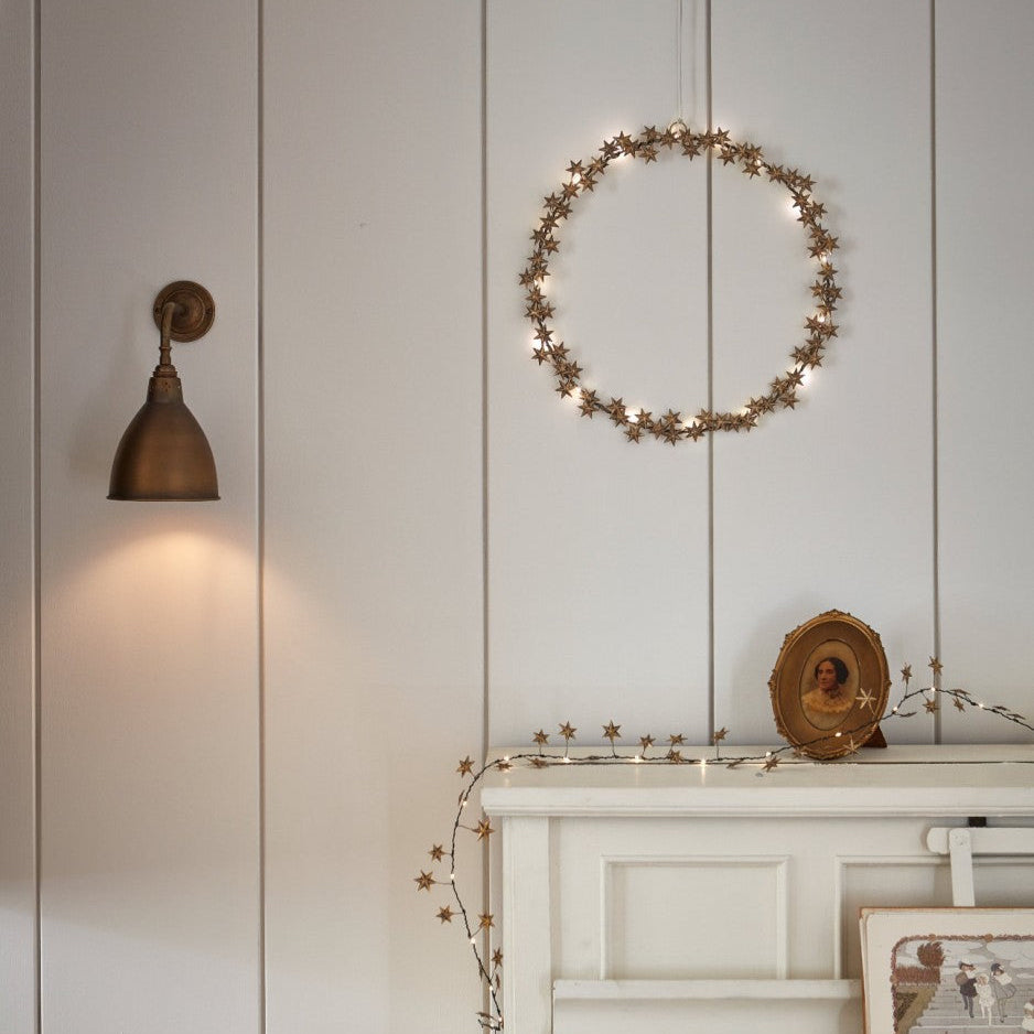 46cm Illuminated 'Starlight' Wreath - Gold Pressed Metal, Battery Powered