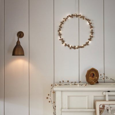 46cm Illuminated 'Starlight' Wreath - Gold Pressed Metal, Battery Powered