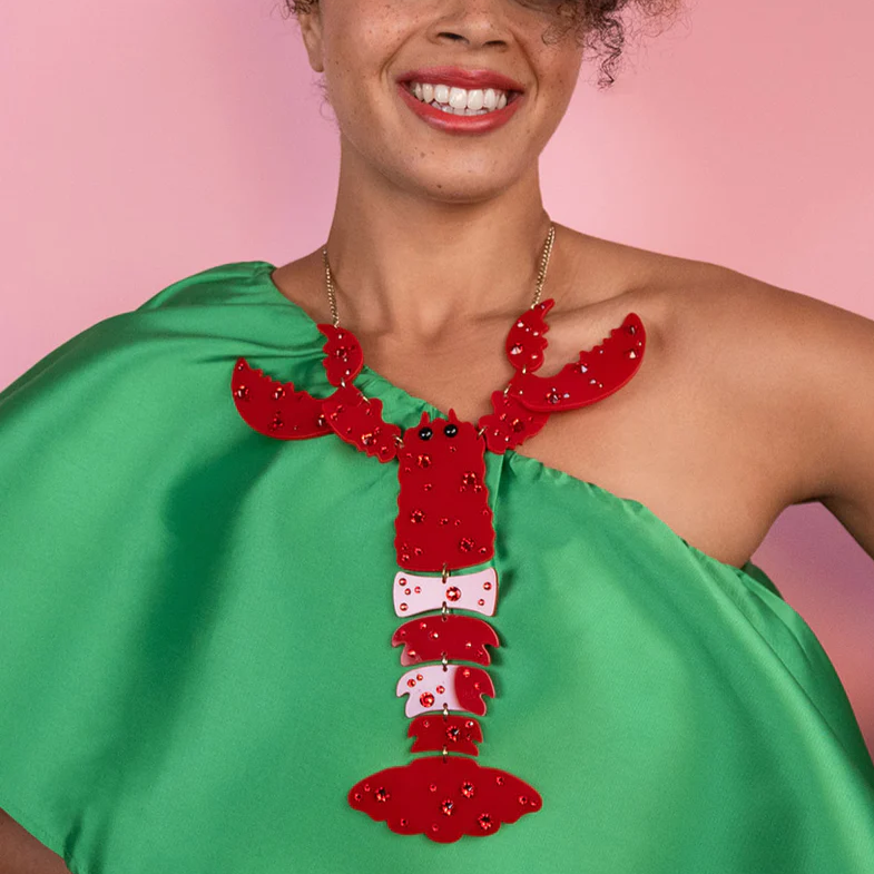 Lobster Statement Necklace - Recycled Red