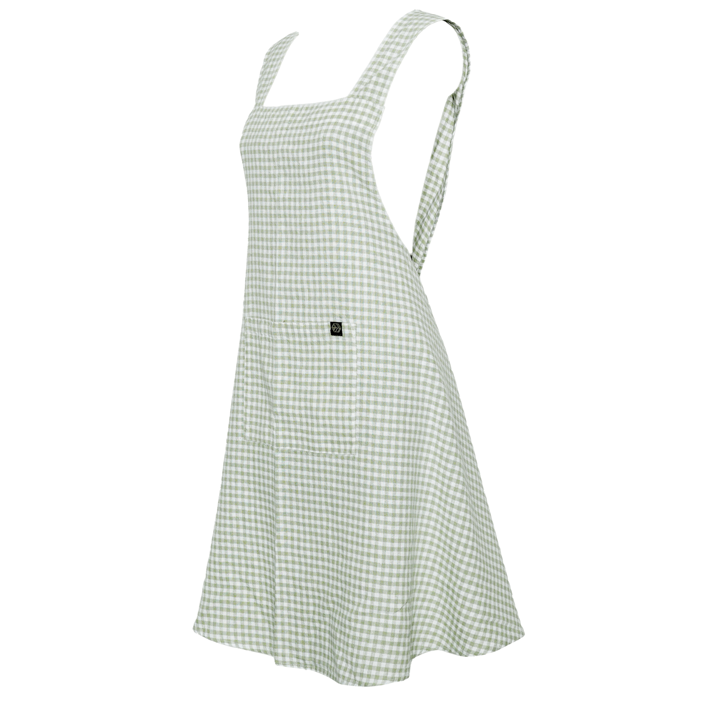 Linen Cotton Crossback Apron - Mint Gingham