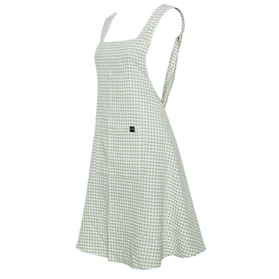 Linen Cotton Crossback Apron - Mint Gingham