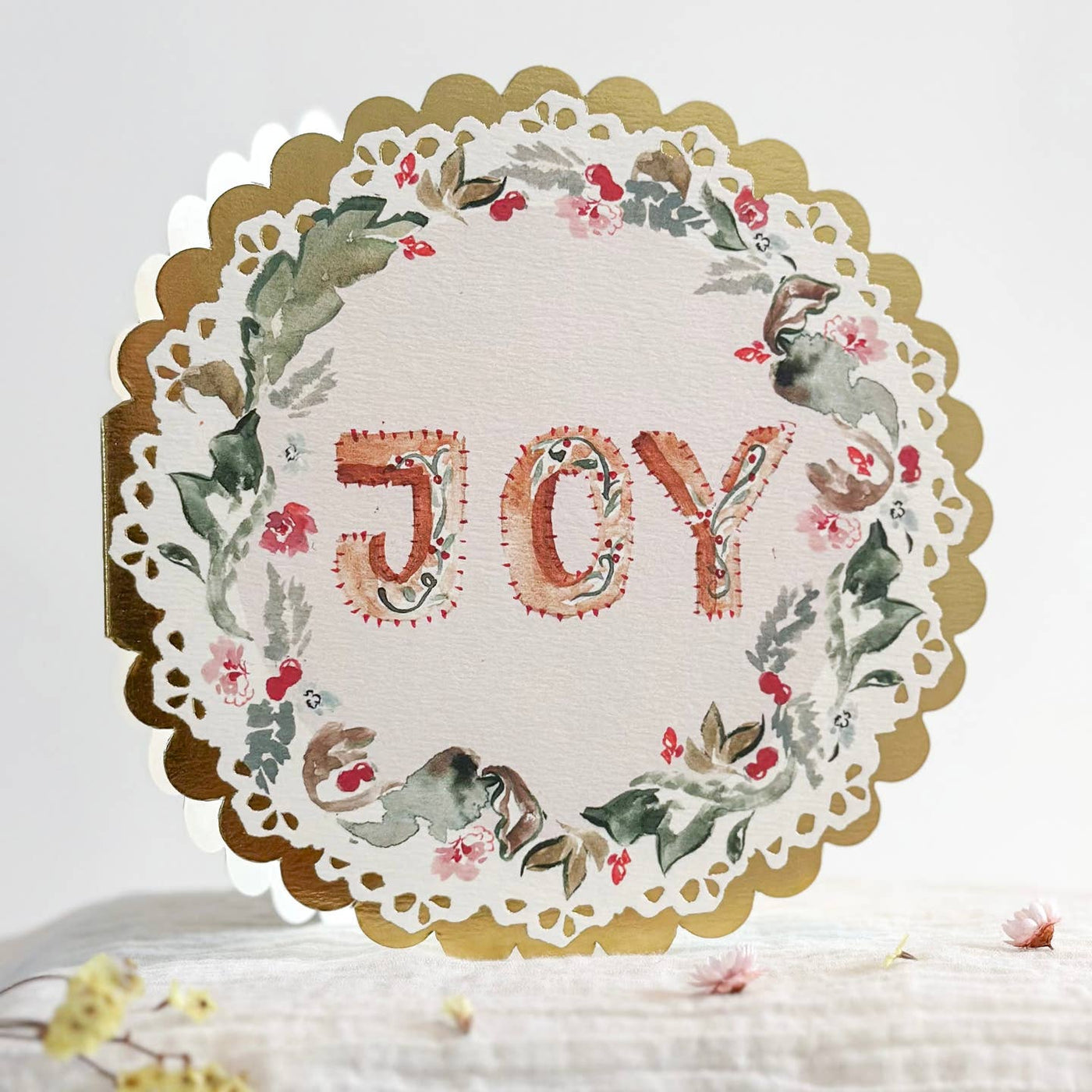 Christmas Joy Card - Circular Gold Scalloped Card
