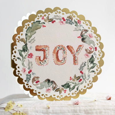 Christmas Joy Card - Circular Gold Scalloped Card
