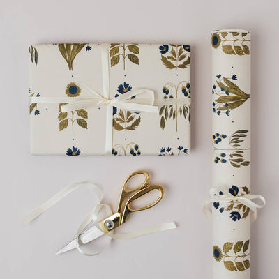 Four Floral Blue Single Sheet Wrapping Paper
