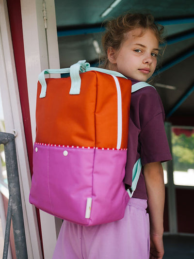Large Colour Block Backpack - Orange + Hot Pink