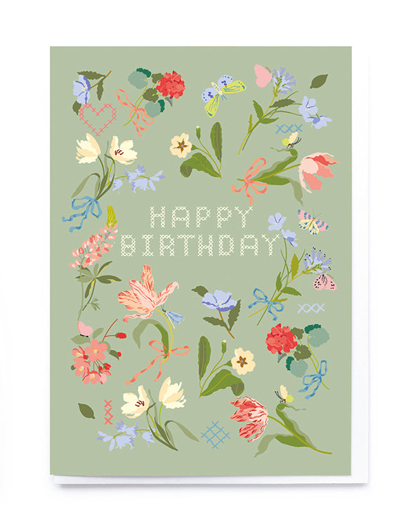 Ditsy Floral and Embroidery Birthday Card – Berylune
