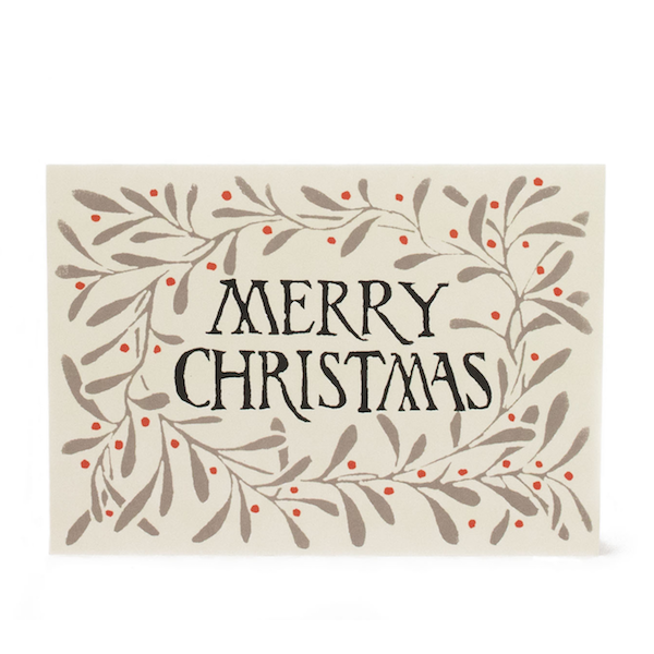 Pack of 10 Merry Christmas Wreath Cards - Grey