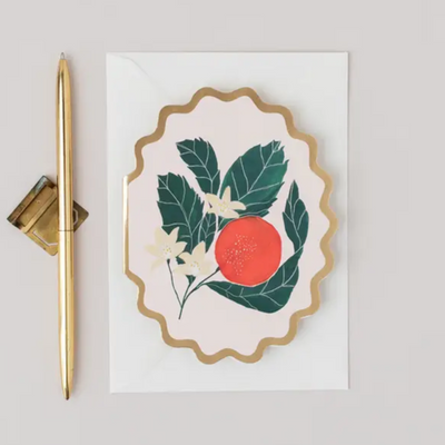 Orange Botanical Scalloped Die Cut Card
