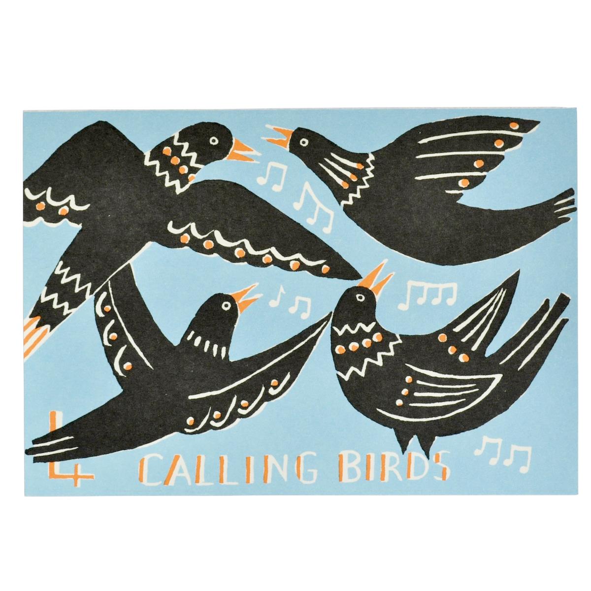 Four Calling Birds Christmas Card
