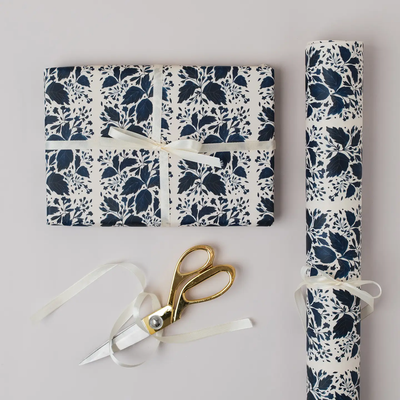 Ink Blue Botanical Single Sheet Wrapping Paper