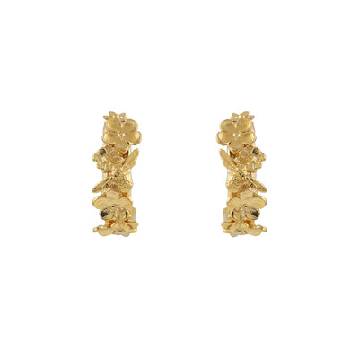 Floral Huggie Hoops with Itsy Bitsy Bee Earrings - Gold Plate
