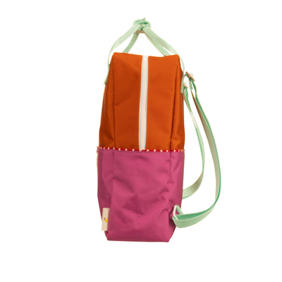 Large Colour Block Backpack - Orange + Hot Pink