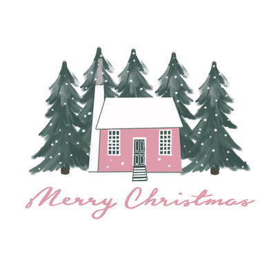 Scandinavian Pink House Christmas Card