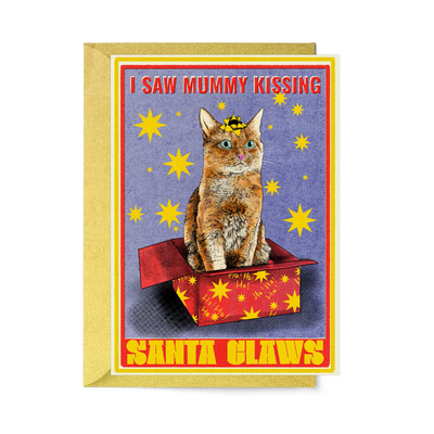 Kissing Santa Claws Cat Christmas Card