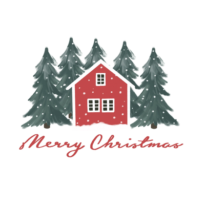 Scandinavian Red House Christmas Card