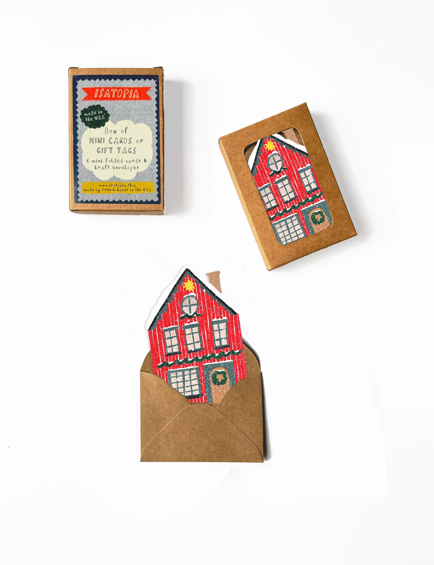 Festive Red Cottage Mini Cards - Box of 6