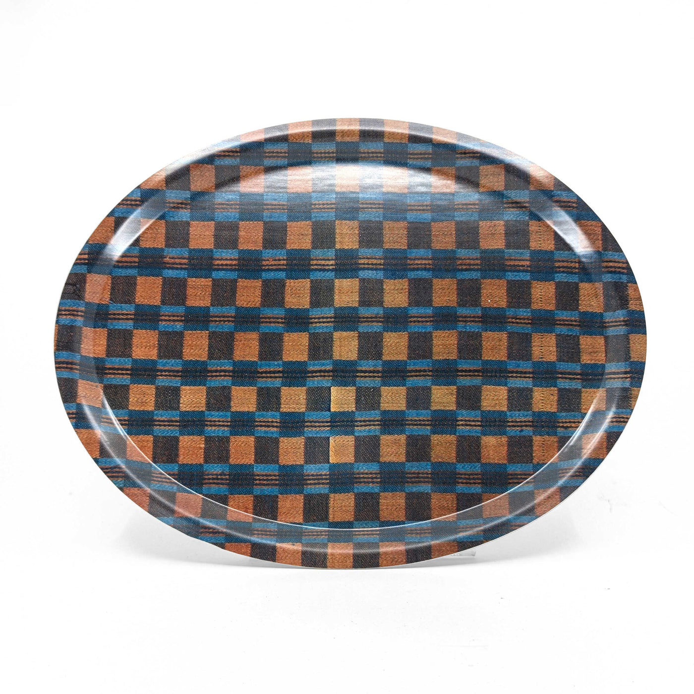 'Native Check' - Oval Birch Wood Tray