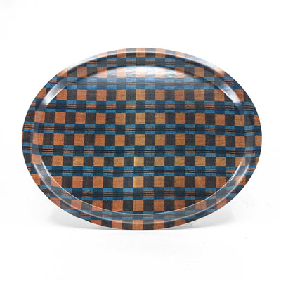 'Native Check' - Oval Birch Wood Tray