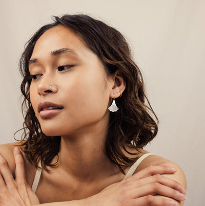 Mother of Pearl Deco Fan Earrings - Gold