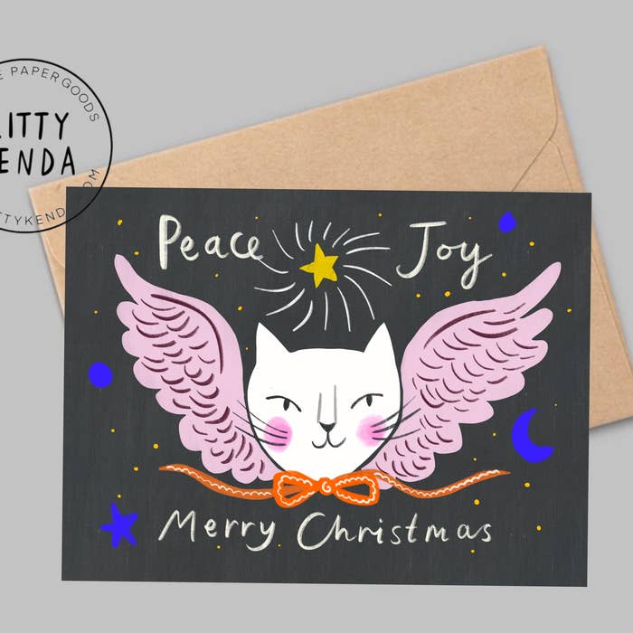 Cat Angel Face Christmas Card