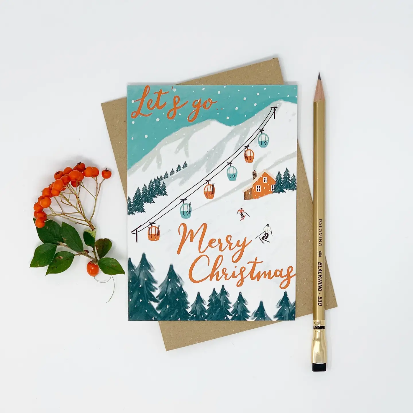 Let's Go - Merry Christmas Skiing Card