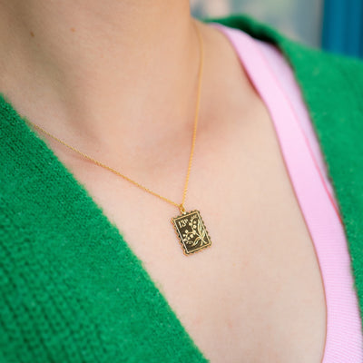 Floral Stamp Necklace - Gold Plate