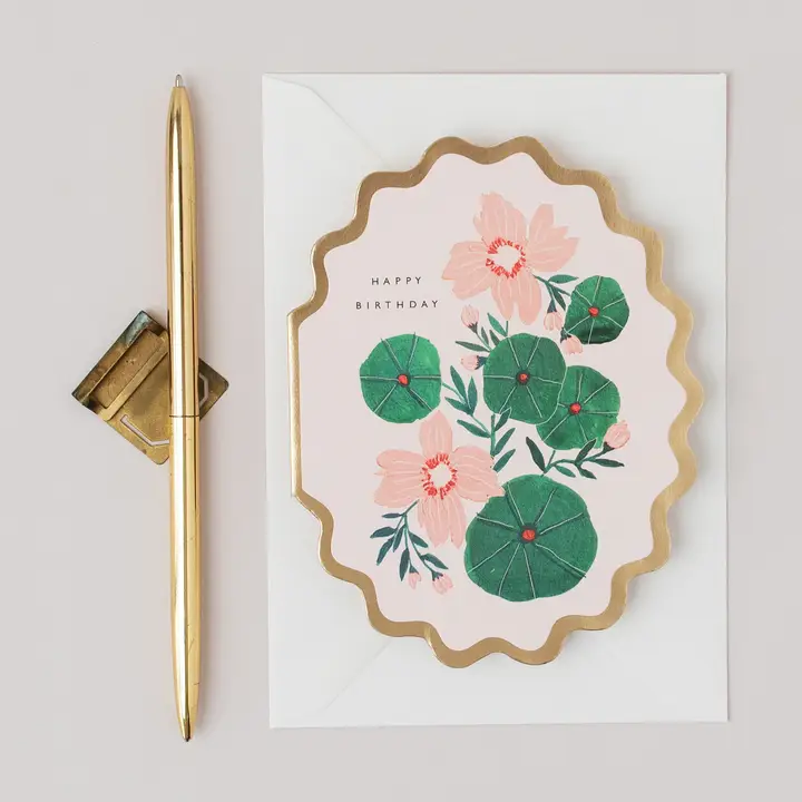 Happy Birthday Botanical Scalloped Die Cut Card