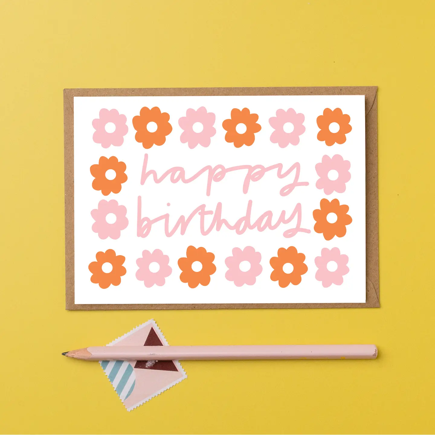 Happy Birthday Daisy Card - Pink & Red