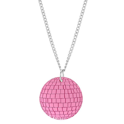 Disco Ball Pendant Necklace - Pink Mirror