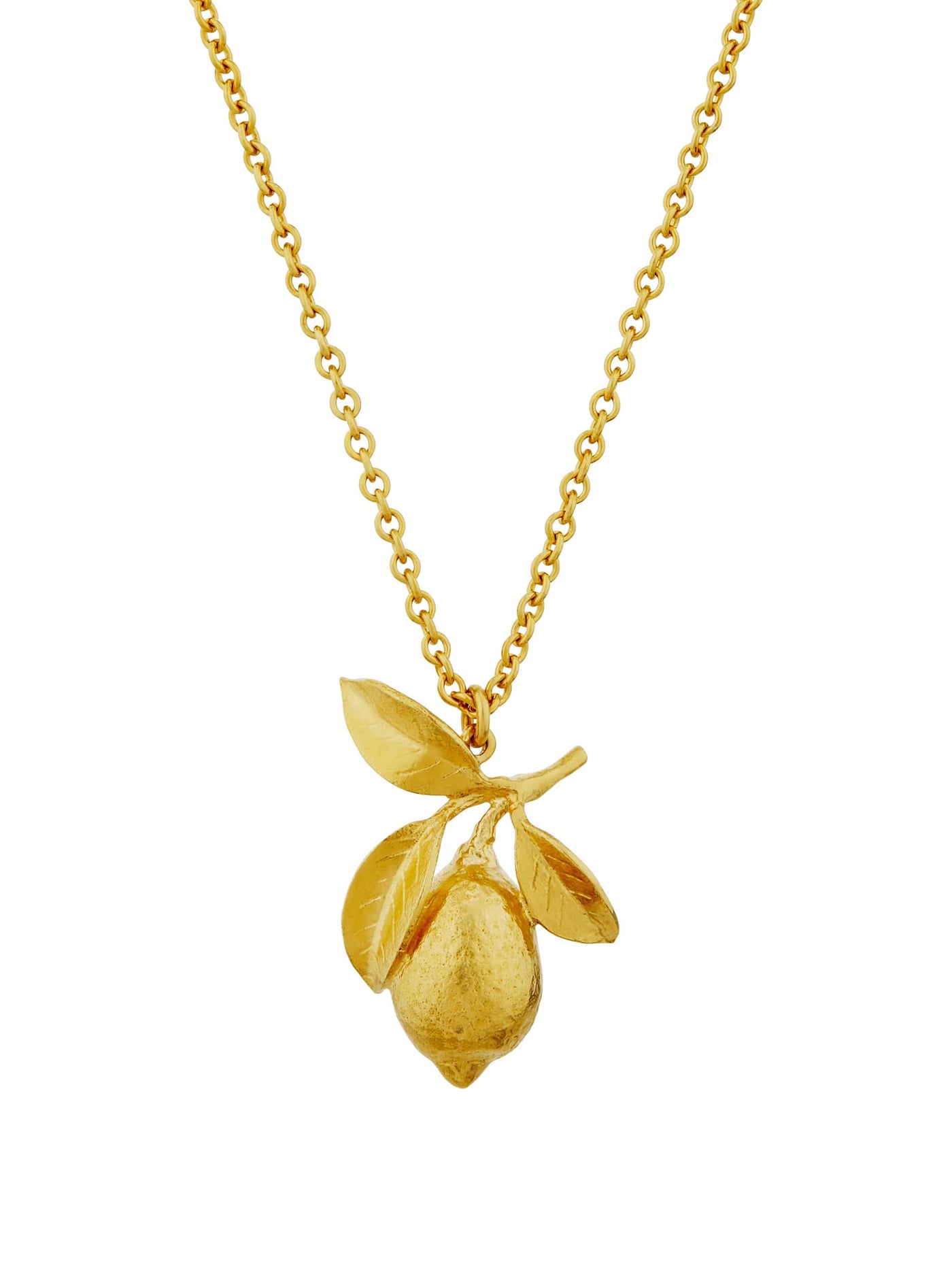 Large Lemon & Leaf Necklace - Gold Plate