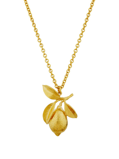 Large Lemon & Leaf Necklace - Gold Plate