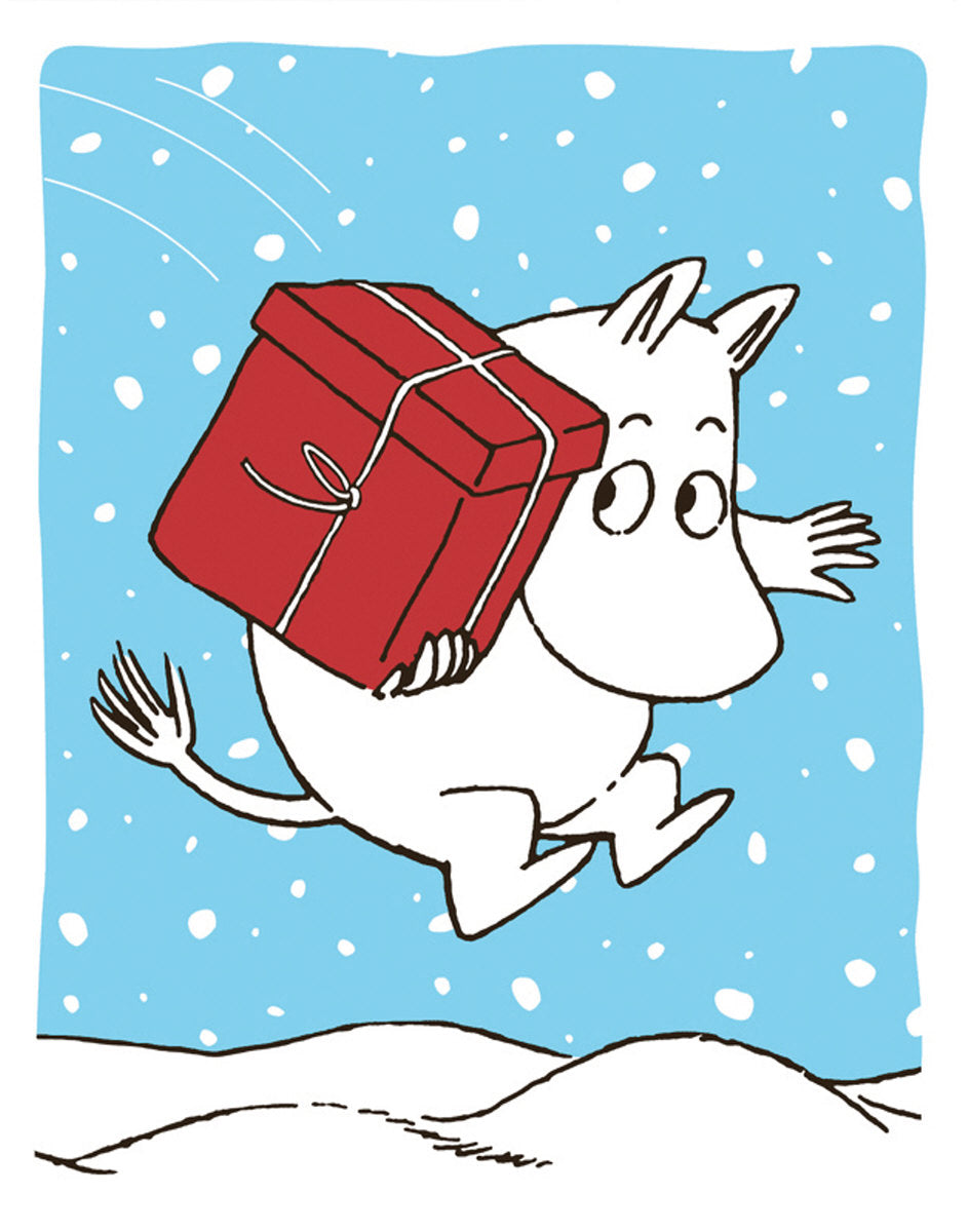Moomin Jumping with Christmas Present Letterpress Card