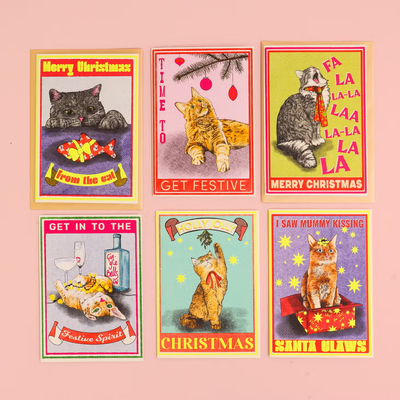 Kissing Santa Claws Cat Christmas Card