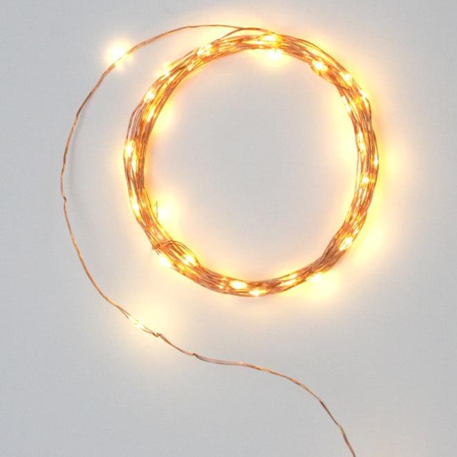 Battery Powered Wire String Lights in Copper - 40 lights 3.9m