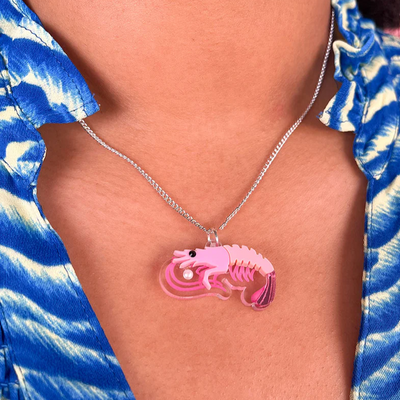 Mini Prawn Pendant Necklace - Pink