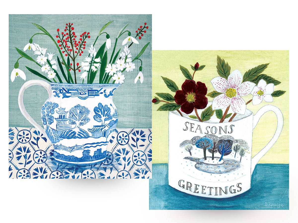 Seasons Greetings & Snowdrops in Jug Pack of 6 Charity Christmas Cards