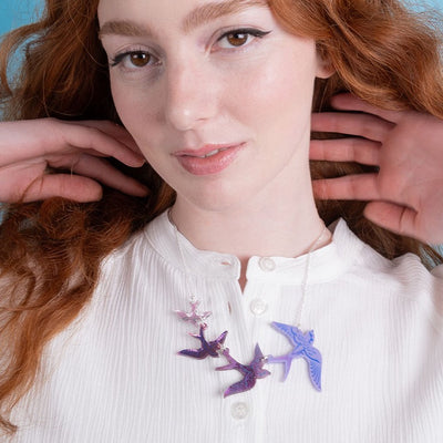 Swoop of Swallows Necklace - Purple