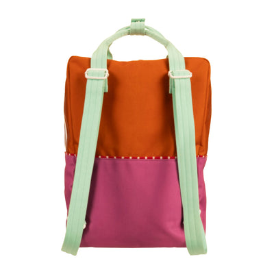 Large Colour Block Backpack - Orange + Hot Pink