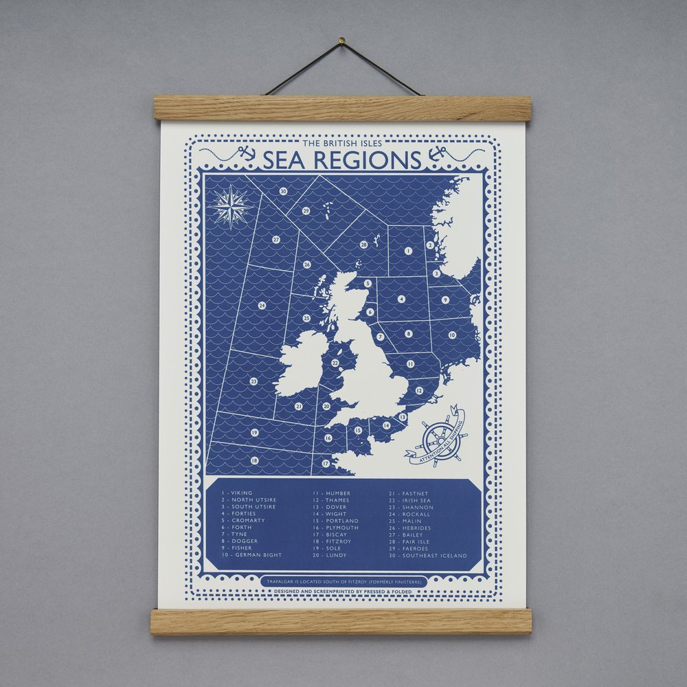 'Viking' Sea Regions Screen Print - A3 Size