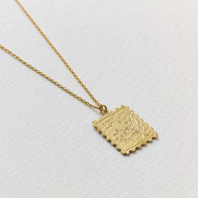 Floral Stamp Necklace - Gold Plate