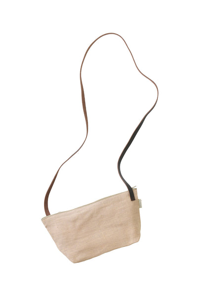 Small Linen Cross Body Bag with Leather Handle