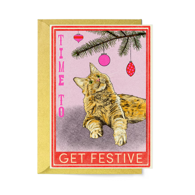 Time to Get Festive Cat Christmas Card
