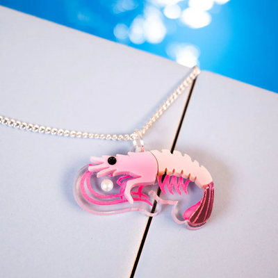 Mini Prawn Pendant Necklace - Pink