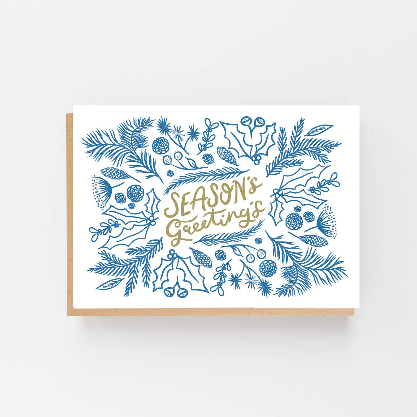 White & Blue Seasons Greetings Card