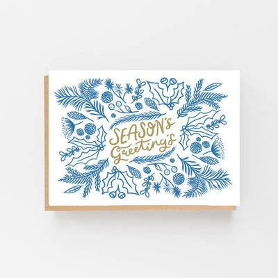 White & Blue Seasons Greetings Card